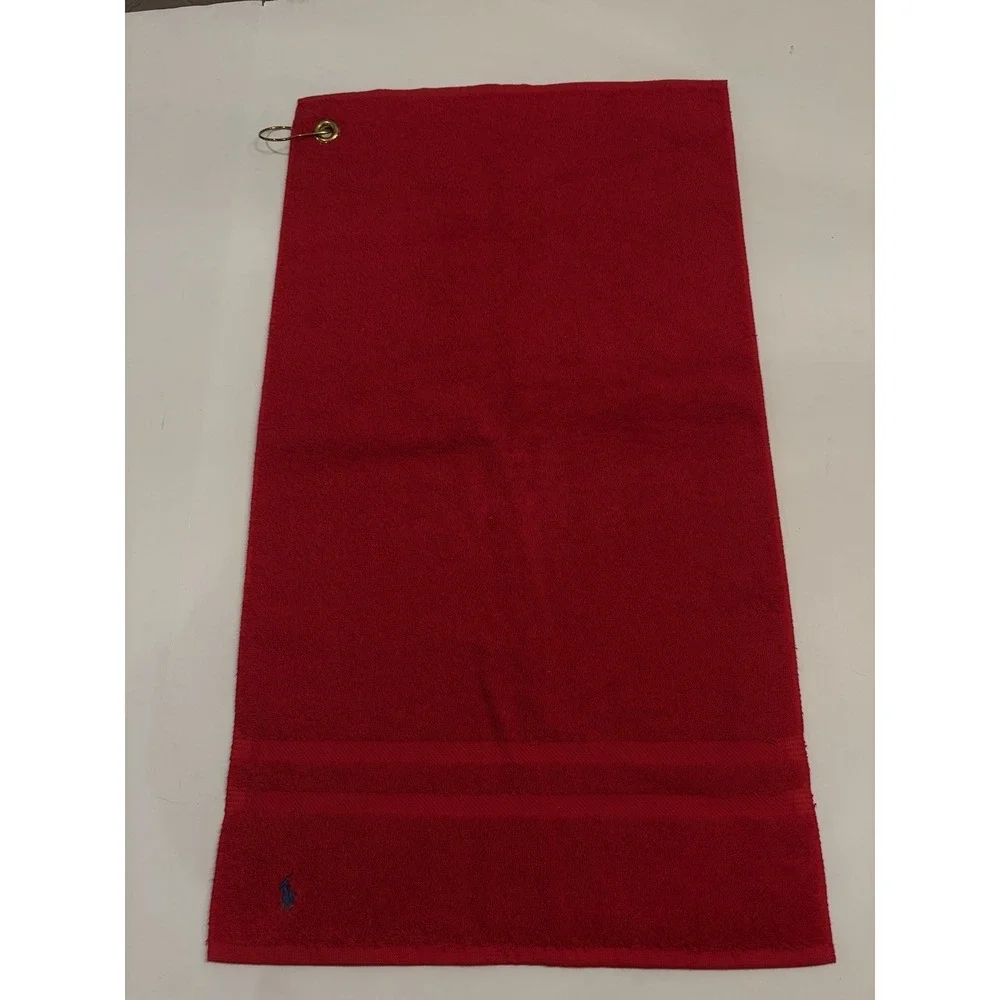 Ralph Lauren Polo Scarlet‎ Cotton Golf Towel Brass Grommet 16x29 Red, Pony